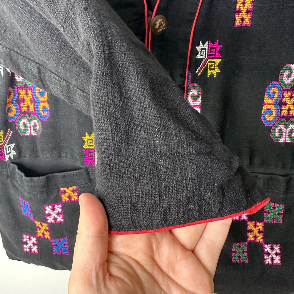 Vintage Embroidered Jacket Black Kimono Women's XL Reversible Cotton Blend Boho‎ - Picture 8 of 11